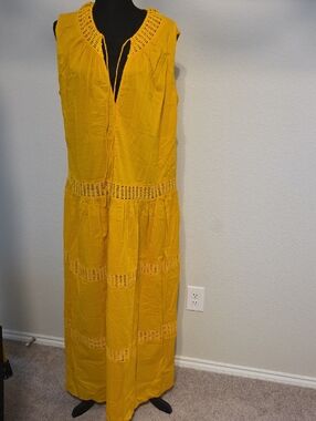 Loft Yellow Beach Maxi Dress with Crochet Trim